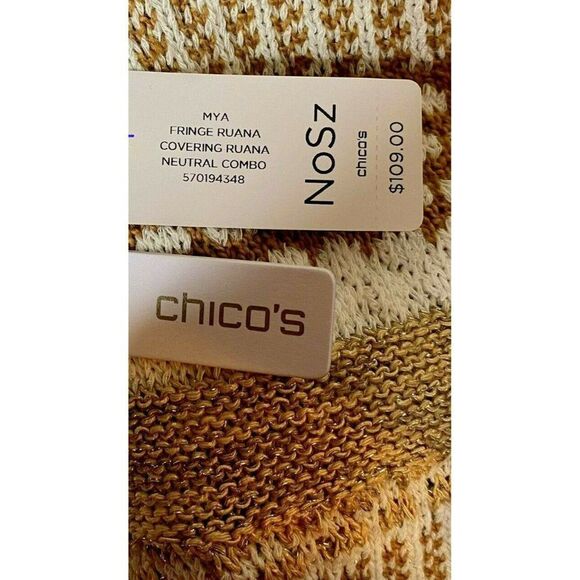 Chico's Mya Ruana One Size Fringed Multi Pattern Textured Neutral Combo NEW - Picture 4 of 8
